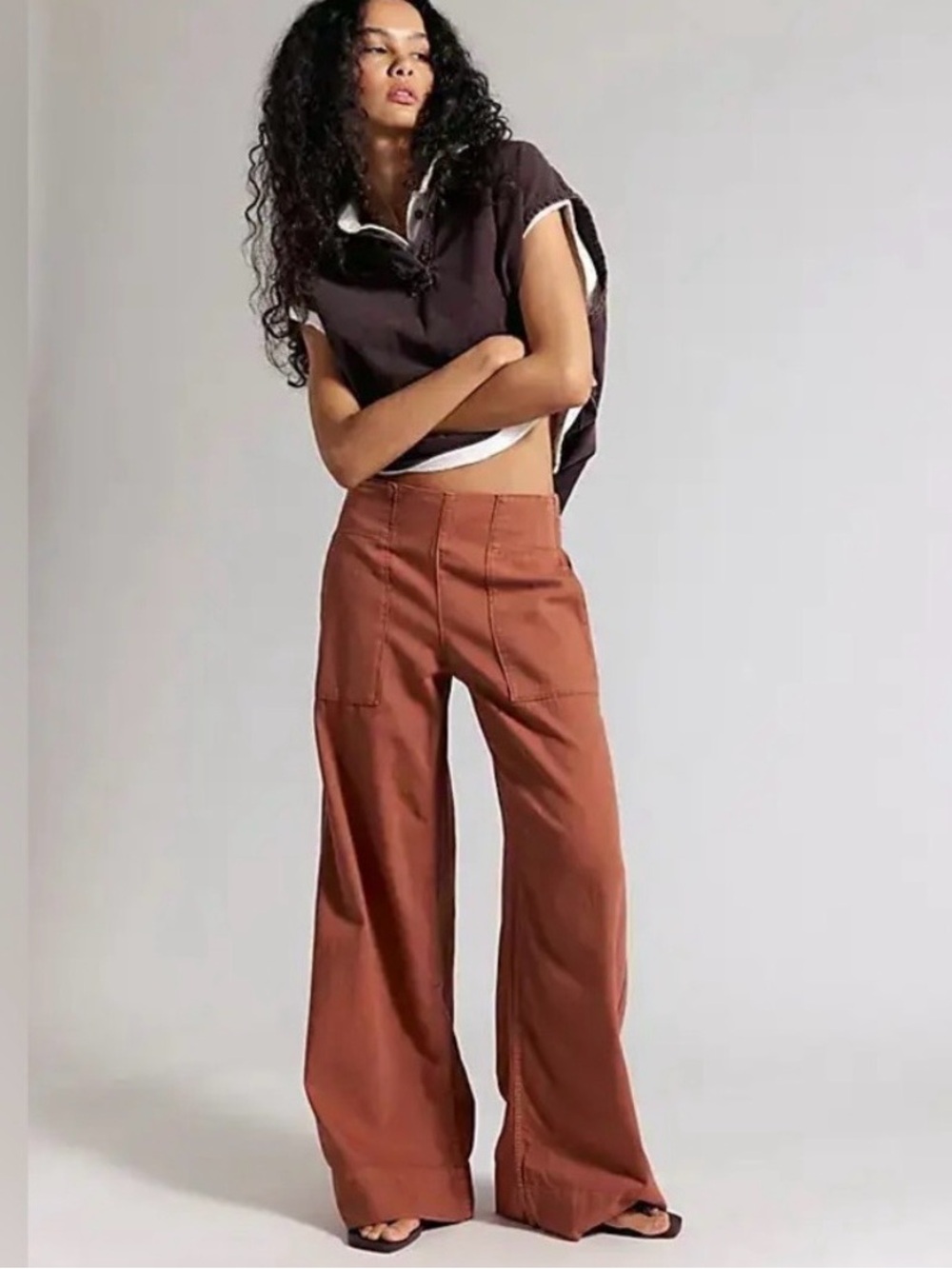 We The Free Breezy Denim Pull-On Wide Leg Jeans - Orange Rust - Size XS